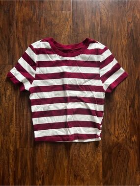 Women’s Short Sleeve Striped Tee - White & Burgundy